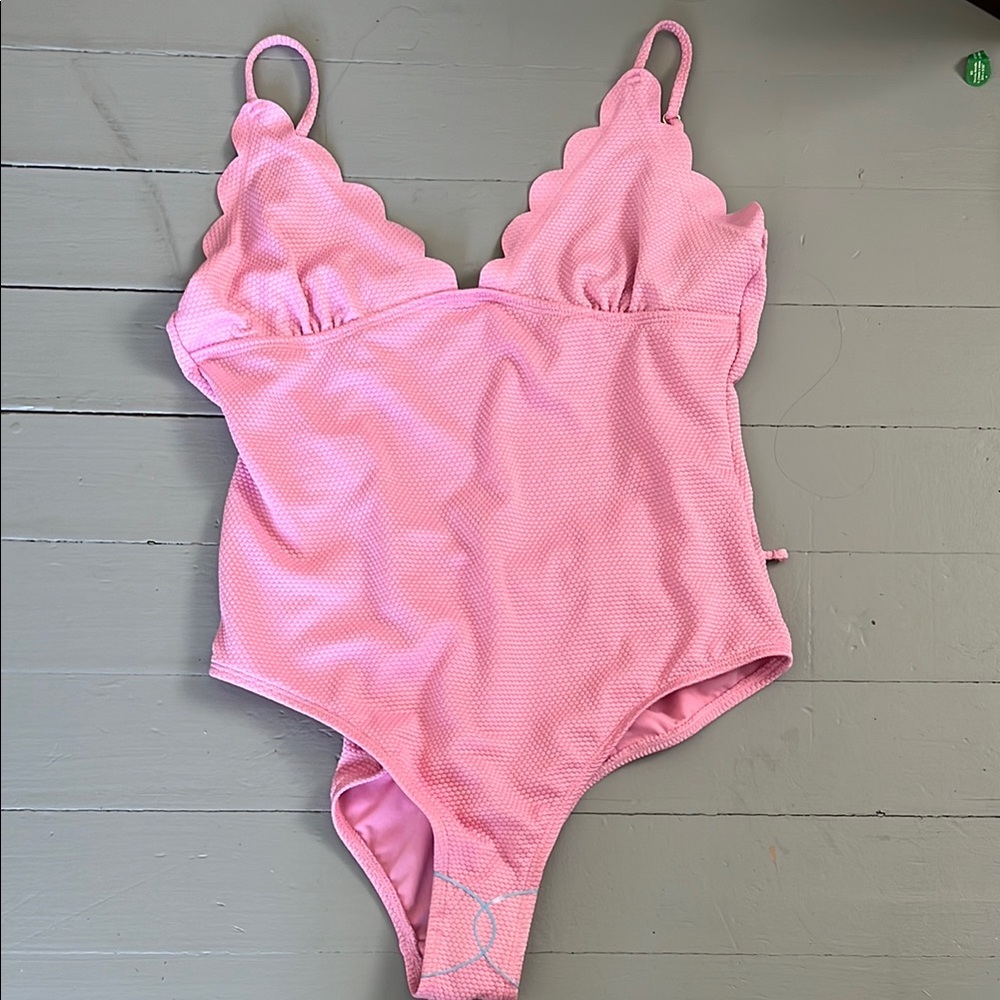 Warehouse Pink Scalloped One Piece Swimsuit